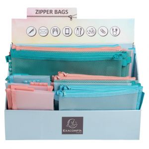 EXACOMPTA Pr&eacute;sentoir de 36 pochettes zip A4-A5-A6 Chromaline pastel - Couleurs assorties