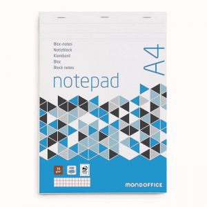 MONDOFFICE Bloc notes agraf&eacute; A4 21 x 29,7 cm - 70g - Non perfor&eacute; - Petits carreaux 5x5 - 200 pages
