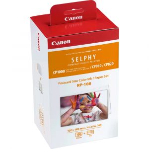 Canon Jeu d'encre couleur et de papier au format 100 x 148 mm RP-108, 108 feuilles, Encre &agrave; sublimation thermique, Value pack 8568B001