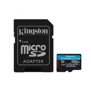 Kingston Technology Carte microSDXC Canvas Go Plus Gen4 200 Mo/s A2 U3 V30 256 Go + adaptateur, 256 Go, MicroSD, Classe 10, UHS-I, 200 Mo/s, 160 Mo/s