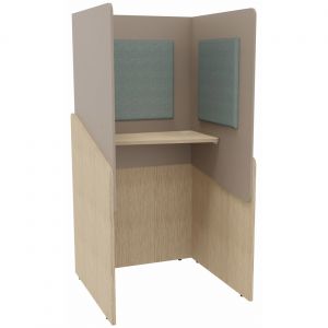 Alc&ocirc;ve cabine de confidentialit&eacute; acoustique debout CALME Bas Ch&ecirc;ne - Haut Argile - Habillage Vert