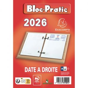 Exacompta Bloc &eacute;ph&eacute;m&eacute;ride - Date &agrave; droite - 2026