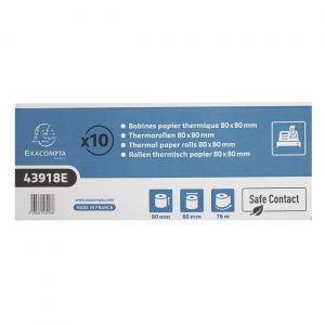 Exacompta Bobine tickets de caisse 80 x 80 x 12 mm - Longueur 76M - 43918E - Rouleau Papier thermique 1 pli 52g sans Ph&eacute;nol safe contact - Lot de 10