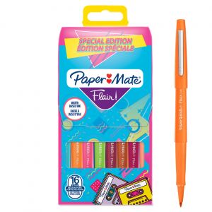 Paper Mate Flair Original Stylo feutre &agrave; capuchon pointe moyenne 0,7 mm - Pochette 16 couleurs R&eacute;tro