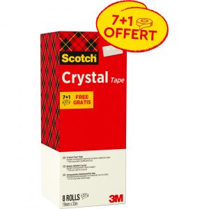 Scotch Crystal Ruban adh&eacute;sif transparent largeur 19 mm x longueur 33 m - Lot de 8