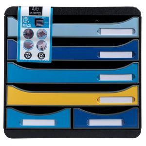 EXACOMPTA Module de classement Big Box Maxi 6 tiroirs Bee Blue - Couleurs assorties