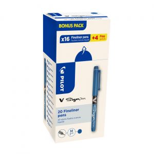 Pilot V-Sign Pen Stylo feutre &agrave; capuchon pointe moyenne 2 mm - Bleu - Lot de 16 + 4 OFFERTS