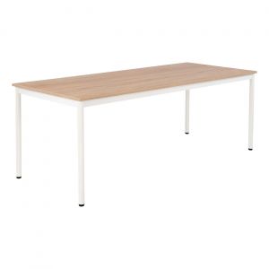 Table de restauration Budget 200 x 80 cm - Plateau stratifié Chêne - Pieds métal Blanc