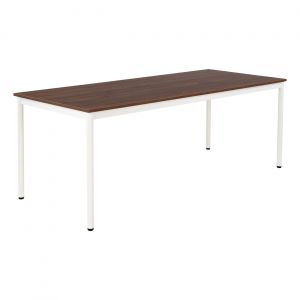 Table de restauration Budget 200 x 80 cm - Plateau Noyer - Pieds métal Blanc