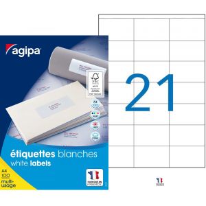 AGIPA 119009 Etiquettes blanches multi-usage 70 x 42 mm - Bo&icirc;te de 2100