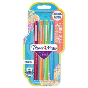 Paper Mate Flair Original Stylo feutre &agrave; capuchon pointe moyenne 1 mm - Pochette 4 couleurs Fun