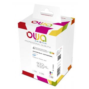 OWA Cartouche d'encre compatible HP 932XL 933XL C2P42AE - K10306OW - Pack de 4 (Noir, Cyan, Magenta, Jaune)