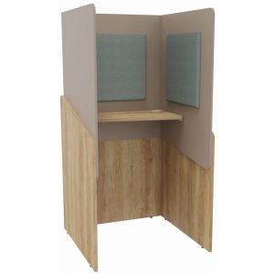 Alc&ocirc;ve cabine de confidentialit&eacute; acoustique debout CALME Bas Ch&ecirc;ne Nebraska - Haut Argile - Habillage Vert