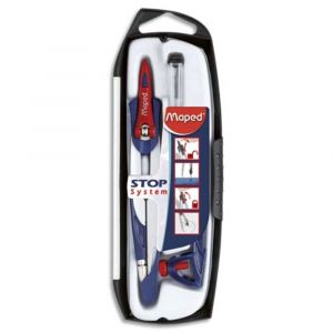 MAPED Coffret Compas 3 pièces STOP SYSTEM : 1 compas, 1 bague, 1 étui-mines