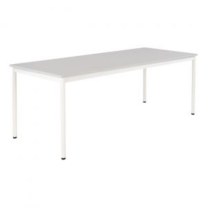 Table de restauration Budget 200 x 80 cm - Plateau stratifié Gris - Pieds métal Blanc