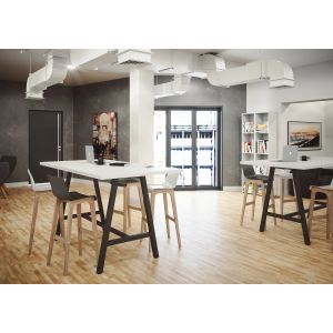 Table de r&eacute;union coworking Coh&eacute;sion H.107 x L.160 x P.80 cm - Plateau Blanc - Pieds Noir