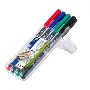 Staedtler Lumocolor Marqueur permanent Lumocolor 138 pointe ogive fine 0.6 mm - &eacute;tui de 4 assortis