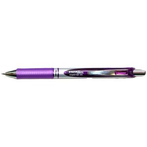 Pentel Stylo roller r&eacute;tractable EnerGel BL77, pointe moyenne (0,7&nbsp;mm), avec zone de pr&eacute;hension, corps chrom&eacute; et violet, encre violette