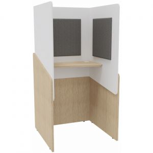Alc&ocirc;ve cabine de confidentialit&eacute; acoustique debout CALME Bas Ch&ecirc;ne - Haut Blanc - Habillage Gris
