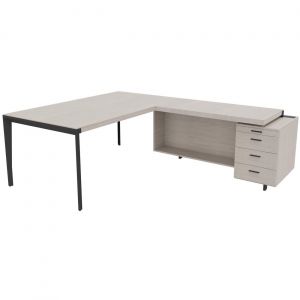 Bureau d'angle direction Arold 192 x 234 avec retour caisson porteur à droite Placage bois orme gris - Piètement métal gris