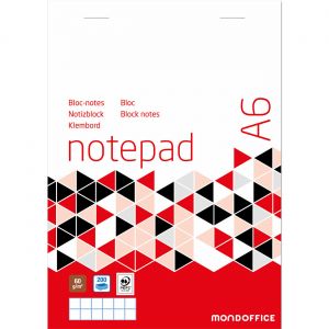 MONDOFFICE Bloc notes agraf&eacute; A6 10,5 x 14,8 cm - 60g - Petits carreaux 5x5 - 200 pages