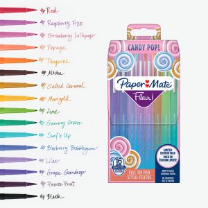 Paper Mate Flair Candy Pop - Stylo feutre &agrave; capuchon pointe moyenne 1 mm - Pochette 16 couleurs assorties
