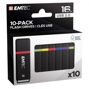 EMTEC K100 - Cl&eacute; USB 2.0 - 16 Go - Pack de 10 - Coloris assortis