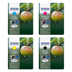Epson T1295 ''Pomme'' Cartouche d'encre originale DURABrite Ultra C13T12954012 - Pack de 4 (Noir, Cyan, Magenta, Jaune)
