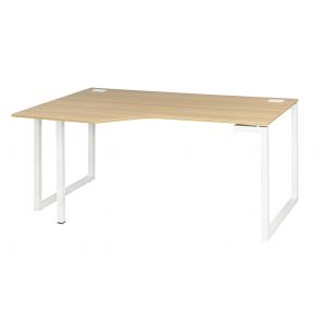 Bureau compact retour &agrave; gauche Vitaly - L.160 x P.105 cm - Plateau Ch&ecirc;ne - Pieds cadre m&eacute;tal Blanc