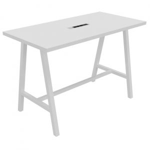 Table de réunion coworking Cohésion H.107 x L.160 x P.80 cm avec électrification - Plateau Blanc - Pieds Blanc
