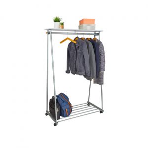 Alba Portant &agrave; v&ecirc;tements dressing mobile Oslo en acier / bois - Gris avec 6 cintres en bois
