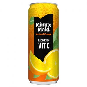 Minute Maid Nectar d&rsquo;Orange &agrave; base de jus concentr&eacute; - Source de vitamines C &ndash; Canettes slim 33 cl - Lot de 24