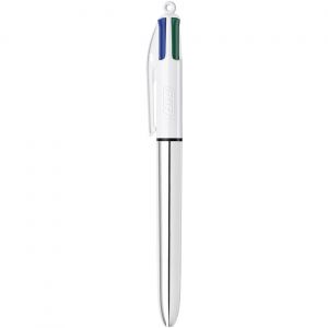 BIC 4 couleurs Shine Stylo bille r&eacute;tractable pointe moyenne 1 mm - Corps Argent