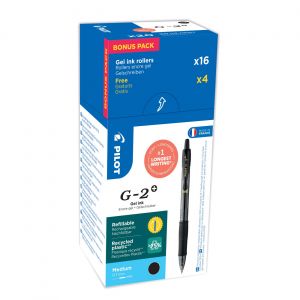 Pilot G2+ Stylo roller encre gel r&eacute;tractable pointe moyenne 0,7 mm noir (Pack Promo 16 + 4 OFFERTS)