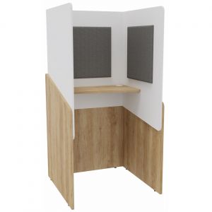 Alc&ocirc;ve cabine de confidentialit&eacute; acoustique debout CALME Bas Ch&ecirc;ne Nebraska - Haut Blanc - Habillage Gris