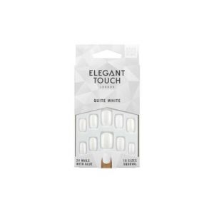Elegant Touch Polished Colour Nails With Glue Squoval Quite White 24uts