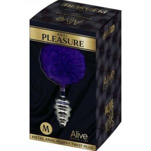 Alive Anal Pleasure Plug Spirale M&eacute;tal Pompon Violet Fonc&eacute; M 1ut