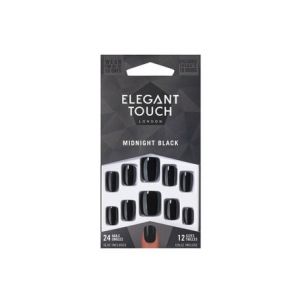 Elegant Touch Core Colour Nails With Glue Squoval Midnight Black 24uts