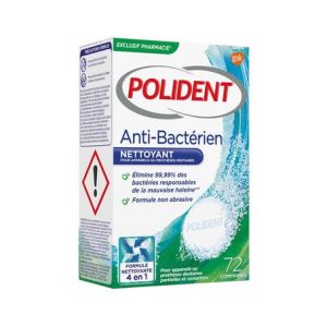 Polident Nettoyant Prothèse Anti-Bactérien Anti-Tartre 72comp