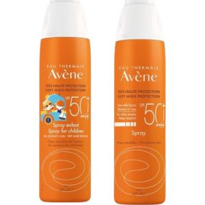 Avène Pack Spray Solaire SPF50+ Peaux Sensibles 200ml + Spray Enfant SPF50+ 200ml