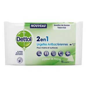 Dettol Lingette Anti Bactérienne 2 En 1 15uts