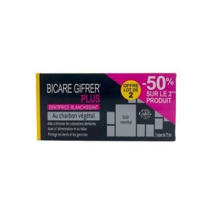 Gifrer Bicare Plus Dentifrice Blanchissant Charbon Végétal 2x75ml