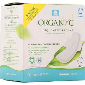 Organyc Serviettes Epaisses Flux Extra Nuit 7uts