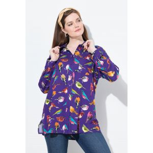 Chemisier, oiseaux, col chemise, manches longues