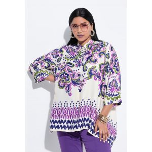 Chemisier coupe &eacute;vas&eacute;e, motif cachemire, col chemise et manches 3/4