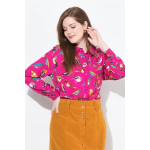Chemisier, oiseaux, col chemise, manches longues