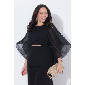 Blouse avec petites pierres scintillants, encolure bateau et manches chauve-souris