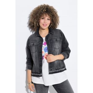 Veste en jean à franges, col chemise et manches longues