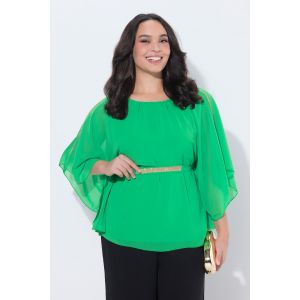 Blouse avec petites pierres scintillants, encolure bateau et manches chauve-souris