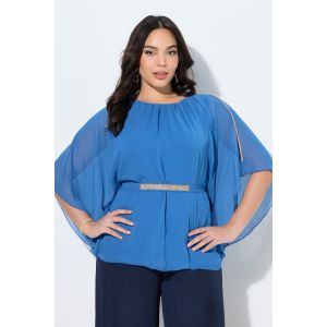 Blouse avec petites pierres scintillants, encolure bateau et manches chauve-souris